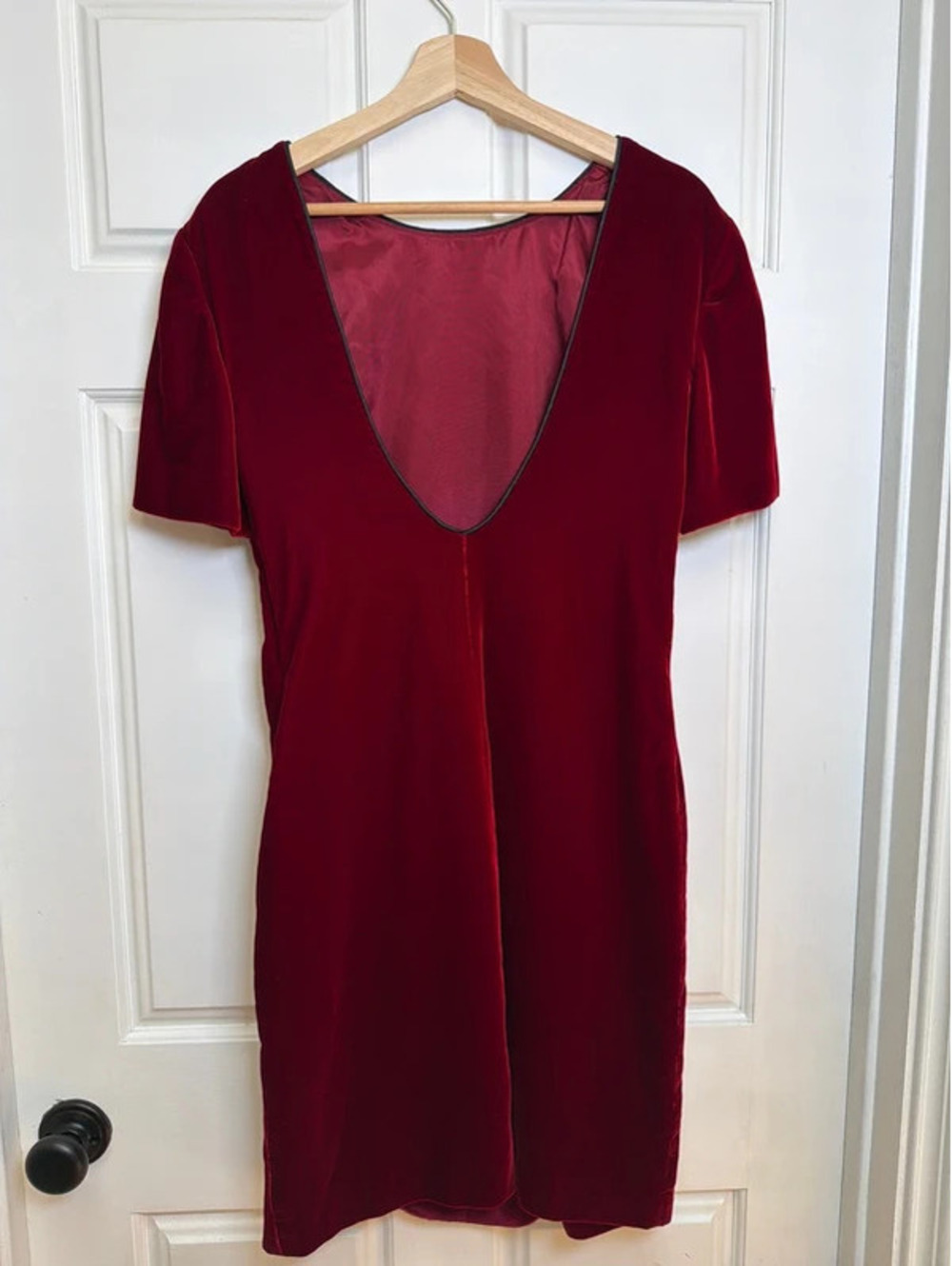 Sara Campbell Burgundy Velvet Short Sleeve Dress Size 10 Y2K